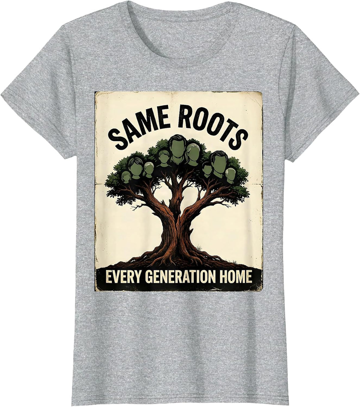 Women's Same Roots, Every Generation Home Vintage Family Reunion T-Shirt - Heather Grey