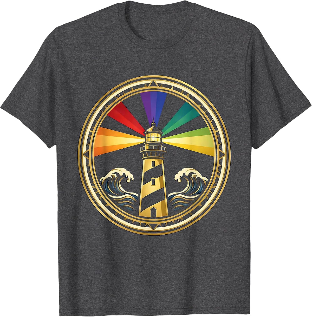 Autism Awareness Lighthouse Spectrum Colors T-Shirt - Dark Heather Grey