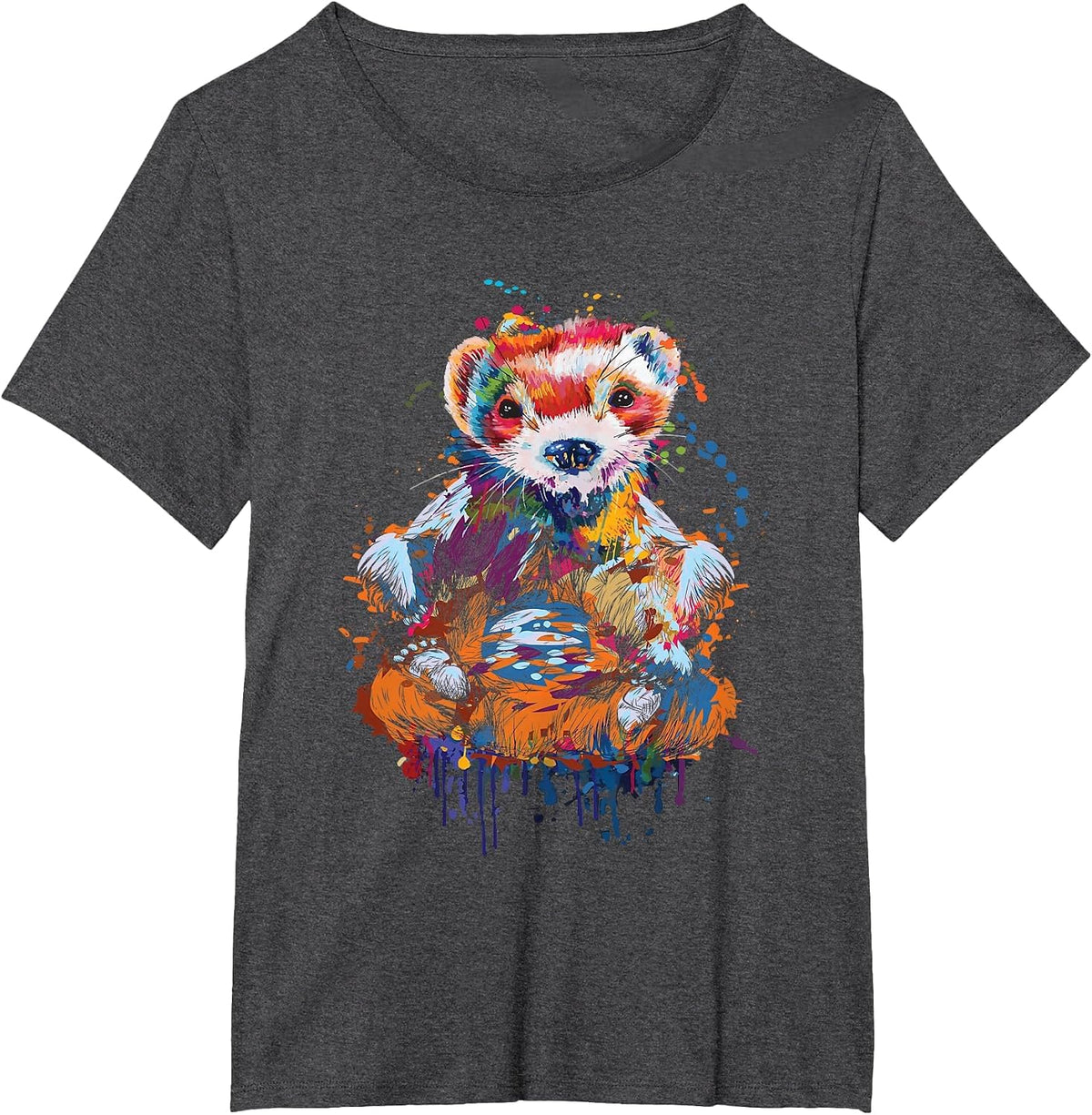 Colourful Ferret - Zoo Animal Ferret Lover T-Shirt - Dark Heather Grey