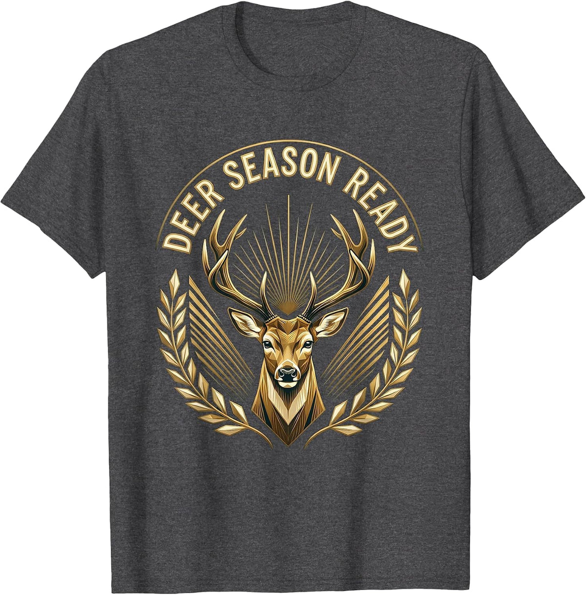 Deer Season Ready Camo Hunting Design T-Shirt - Dark Heather Grey