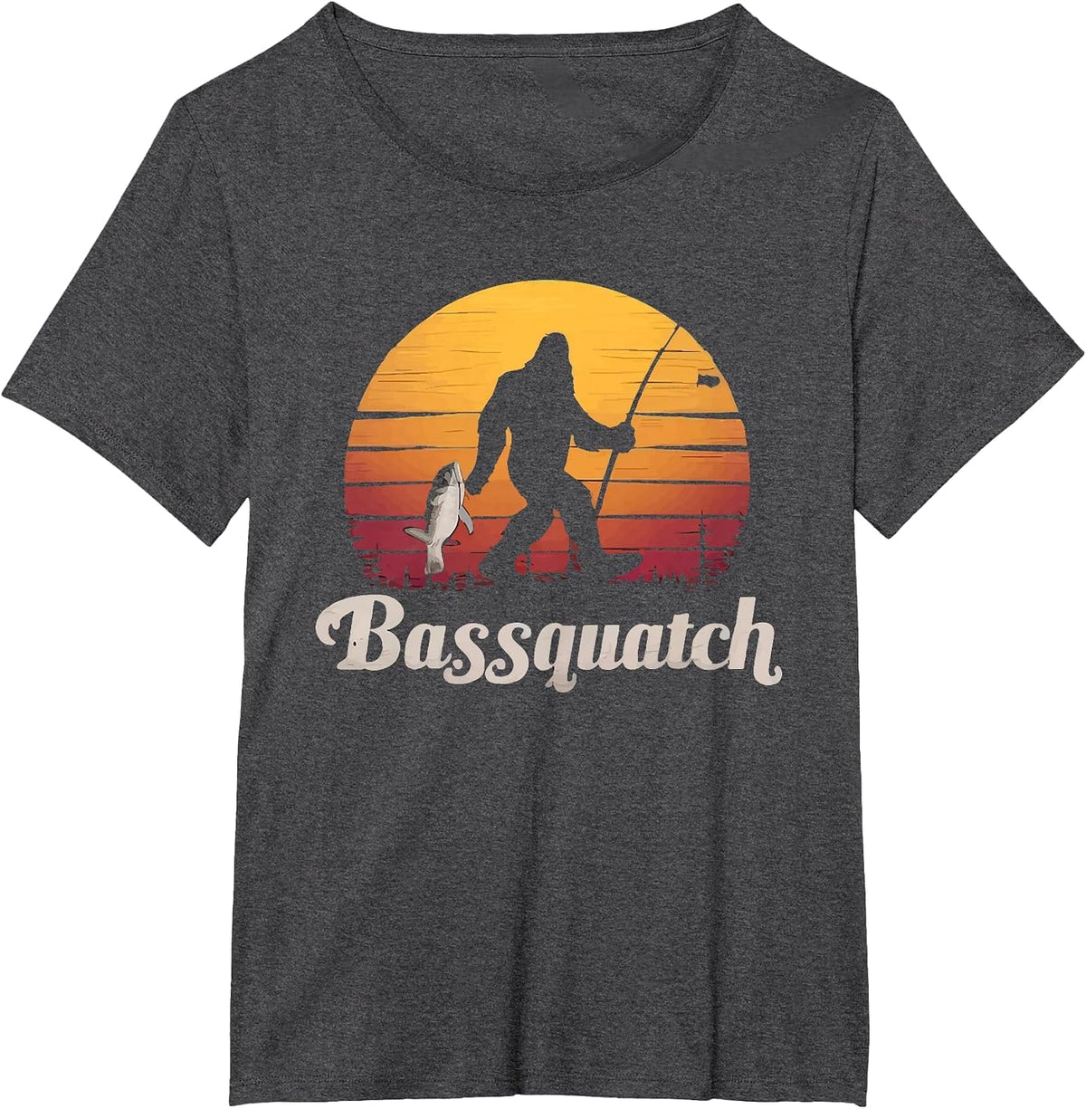 BassSquatch Bigfoot Fishing Bass Forest Silhouette T-Shirt - Dark Heather Grey