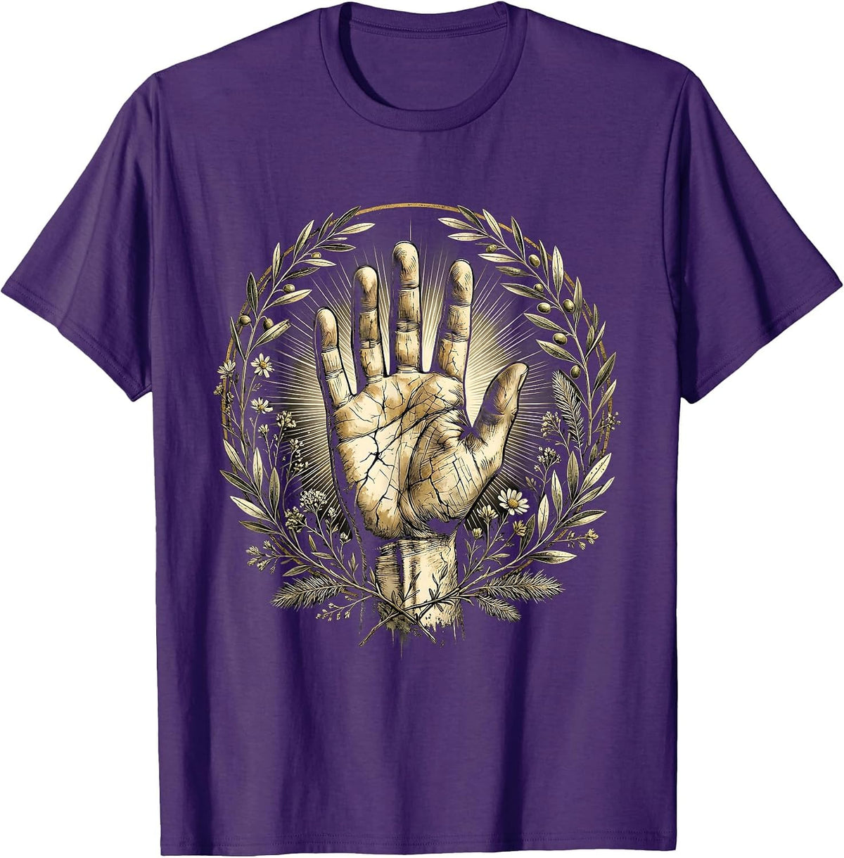 Nail-Pierced Hand of Jesus Christian Faith Design T-Shirt - Purple