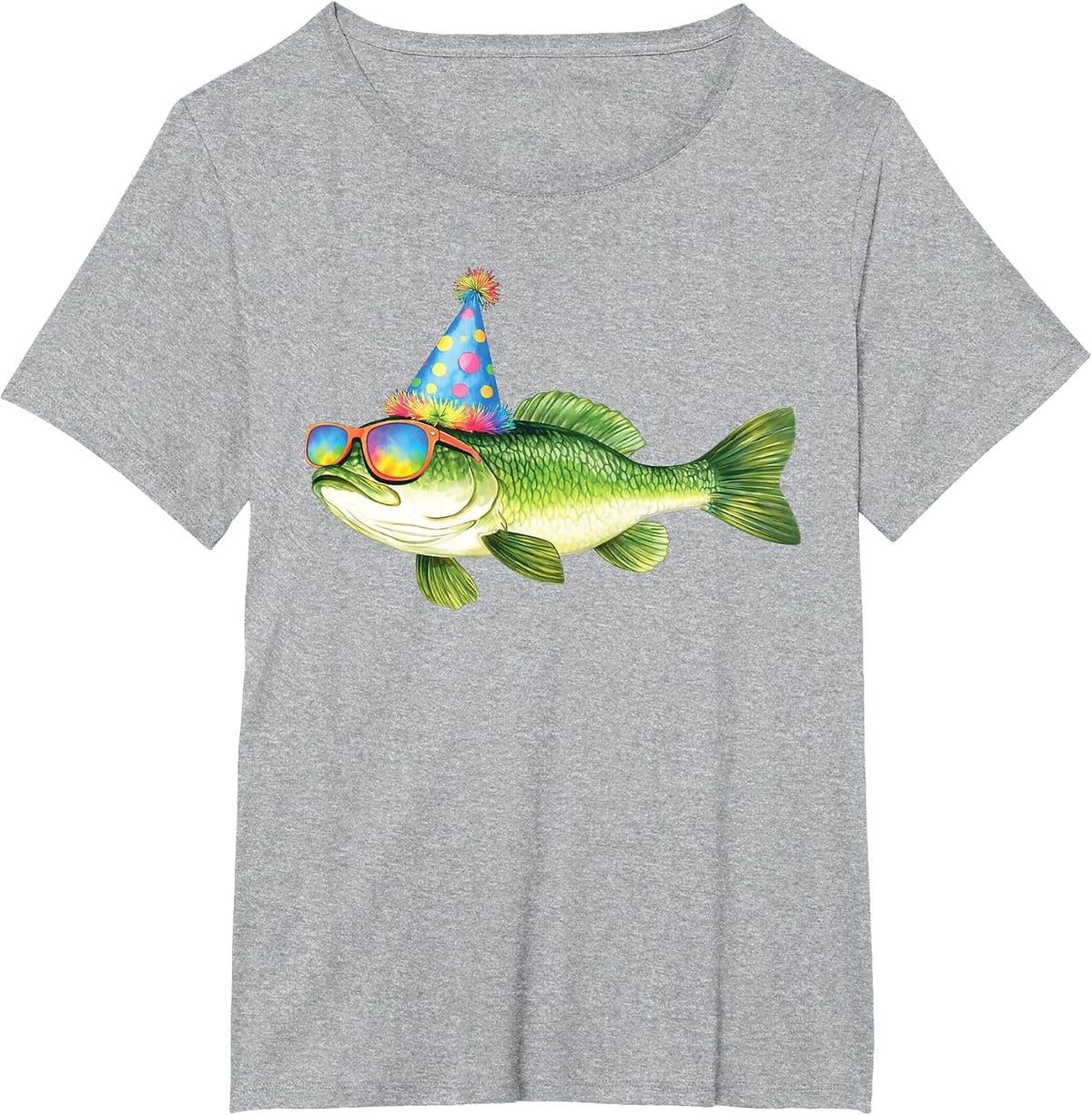 Bass Birthday Freshwater Fish Party Fishing Birthday Funny Tee T-Shirt for Men and Women - Heather Grey
