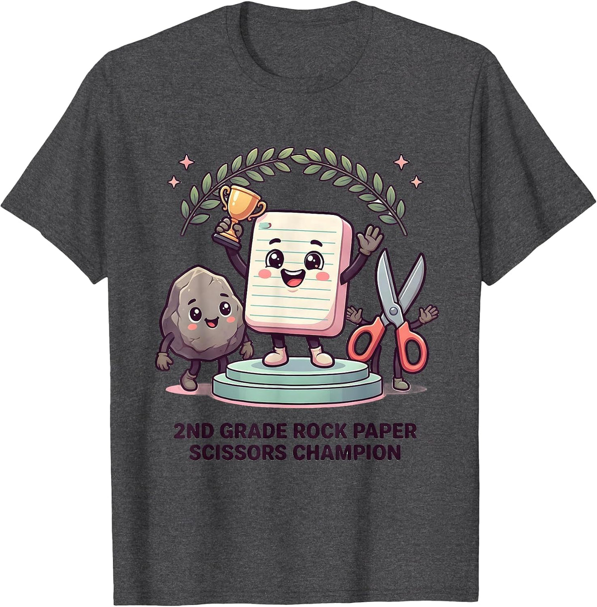 2nd Grade Rock Paper Scissors Champion Cute Kawaii Back T-Shirt, Men, Dark Heather Grey, Small - As Pictured