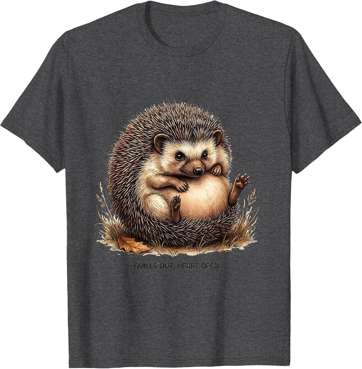 Quills Out, Heart Open Cute Hedgehog Animal Lover Gift T-Shirt - Dark Heather Grey