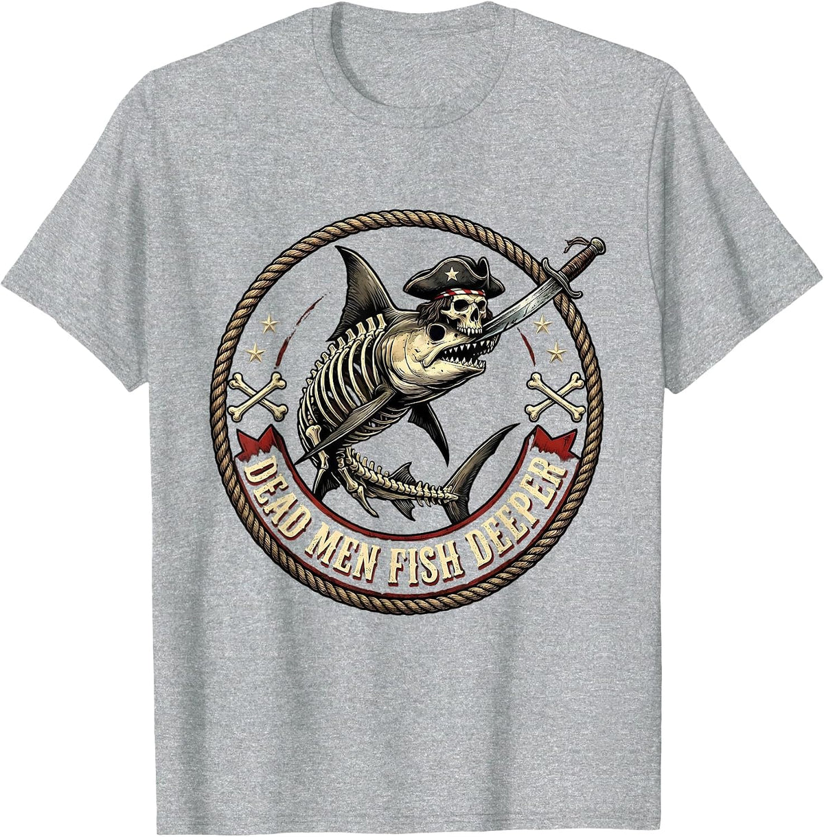 Men's Halloween Pirate Swordfish Skeleton Design T-Shirt - Heather Grey