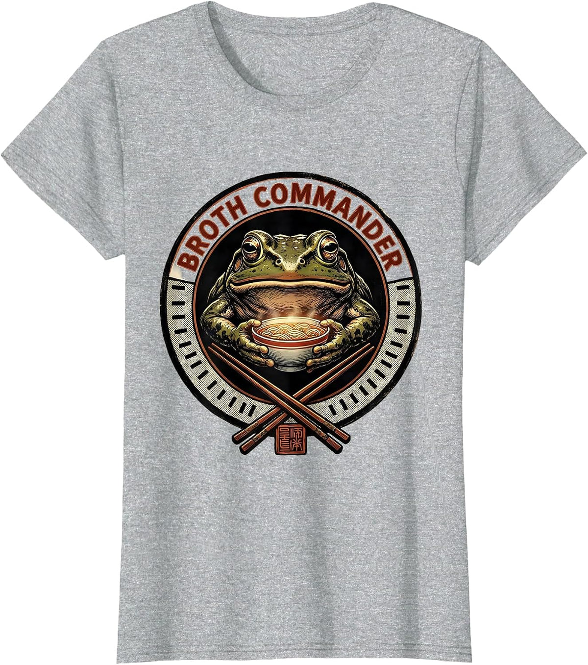 Women's Broth Commander Grumpy Frog Ukiyo-e Ramen Humor Anime Art T-Shirt - Heather Grey