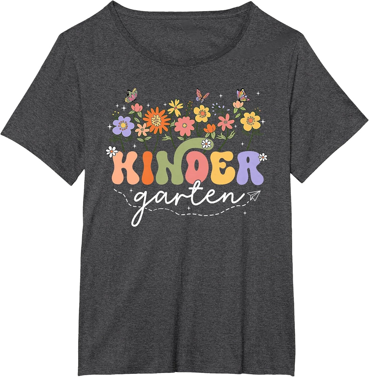 Kindergarten Teacher Wildflower Back to School Floral T-Shirt - Dark Heather Grey