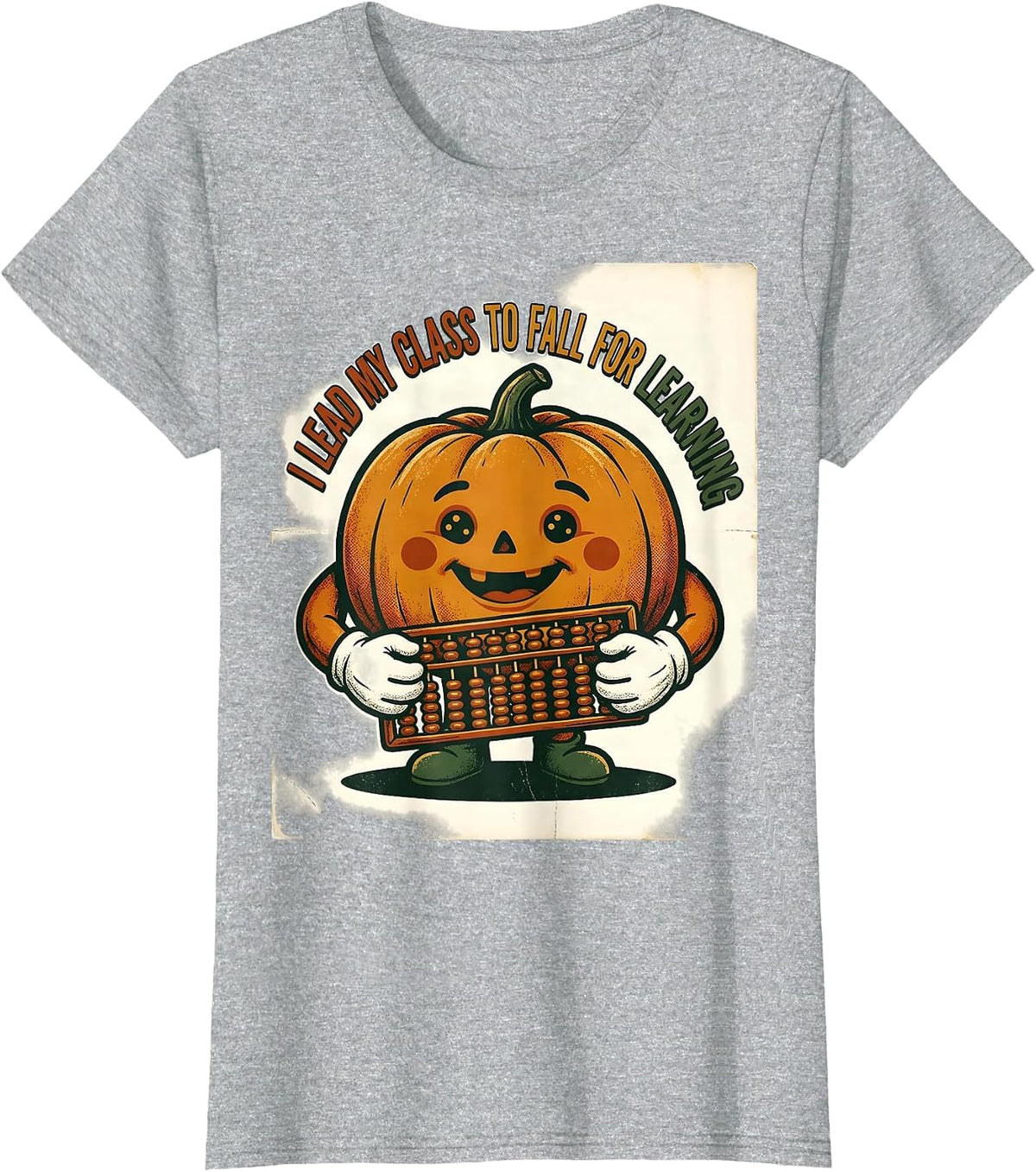 Women's I Lead My Class To Fall For Learning Vintage Teacher Pumpkin T-Shirt - Heather Grey