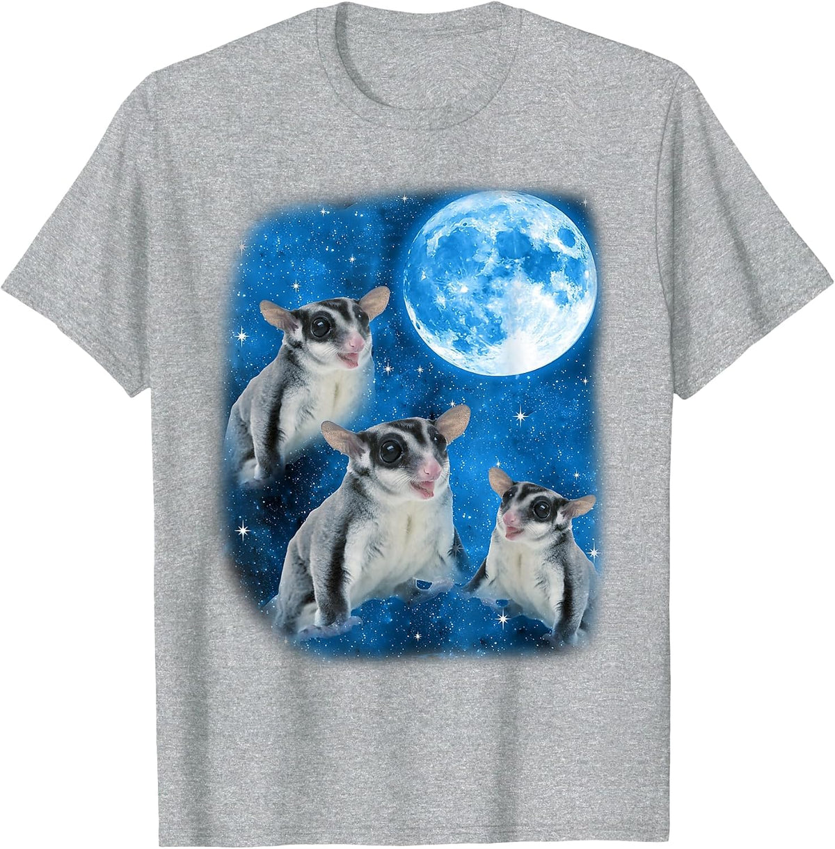 Sugar Glider Howling At The Space Full Moon Night Starry Sky T-Shirt - Heather Grey
