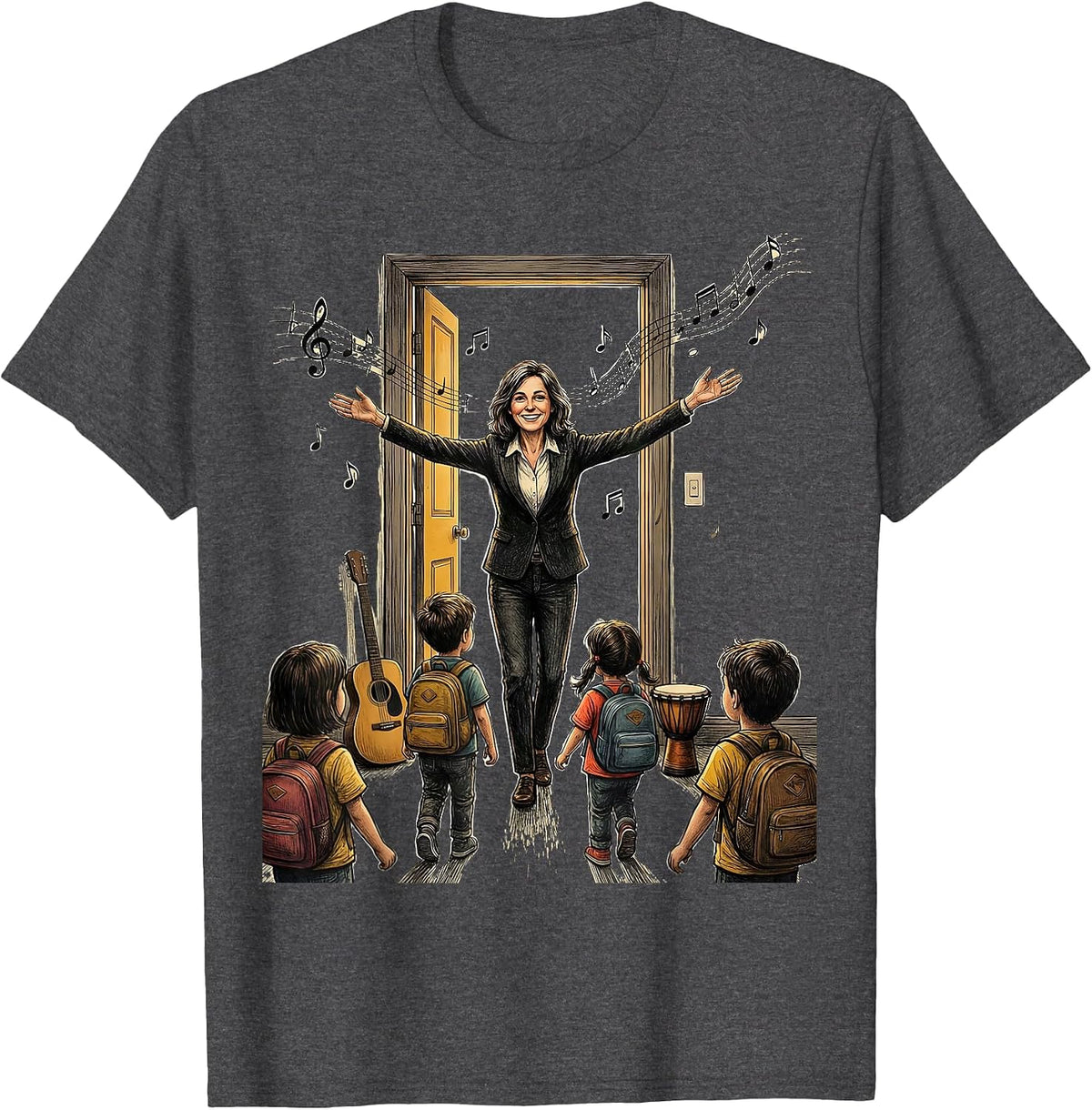 Men's Music Teacher Welcoming Students Back to School T-Shirt - Dark Heather Grey