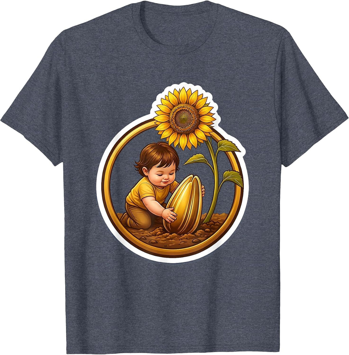 Down Syndrome Awareness Child Planting Sunflower T-Shirt - Heather Blue