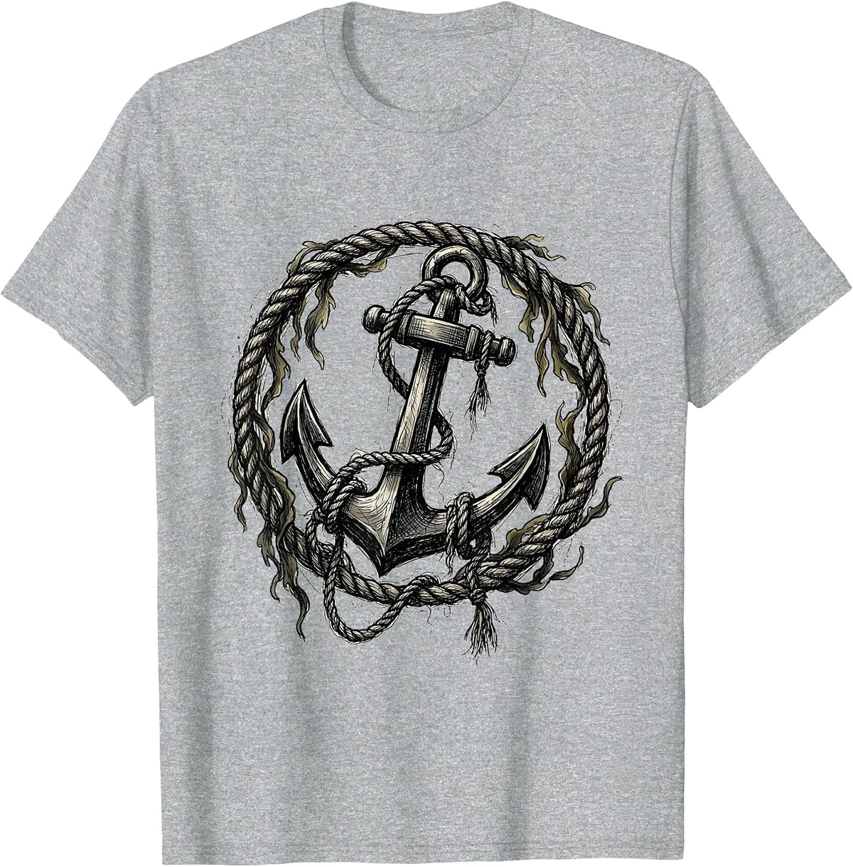Men's Tangled Anchor Nautical Chaos Graphic Tee T-Shirt - Heather Grey