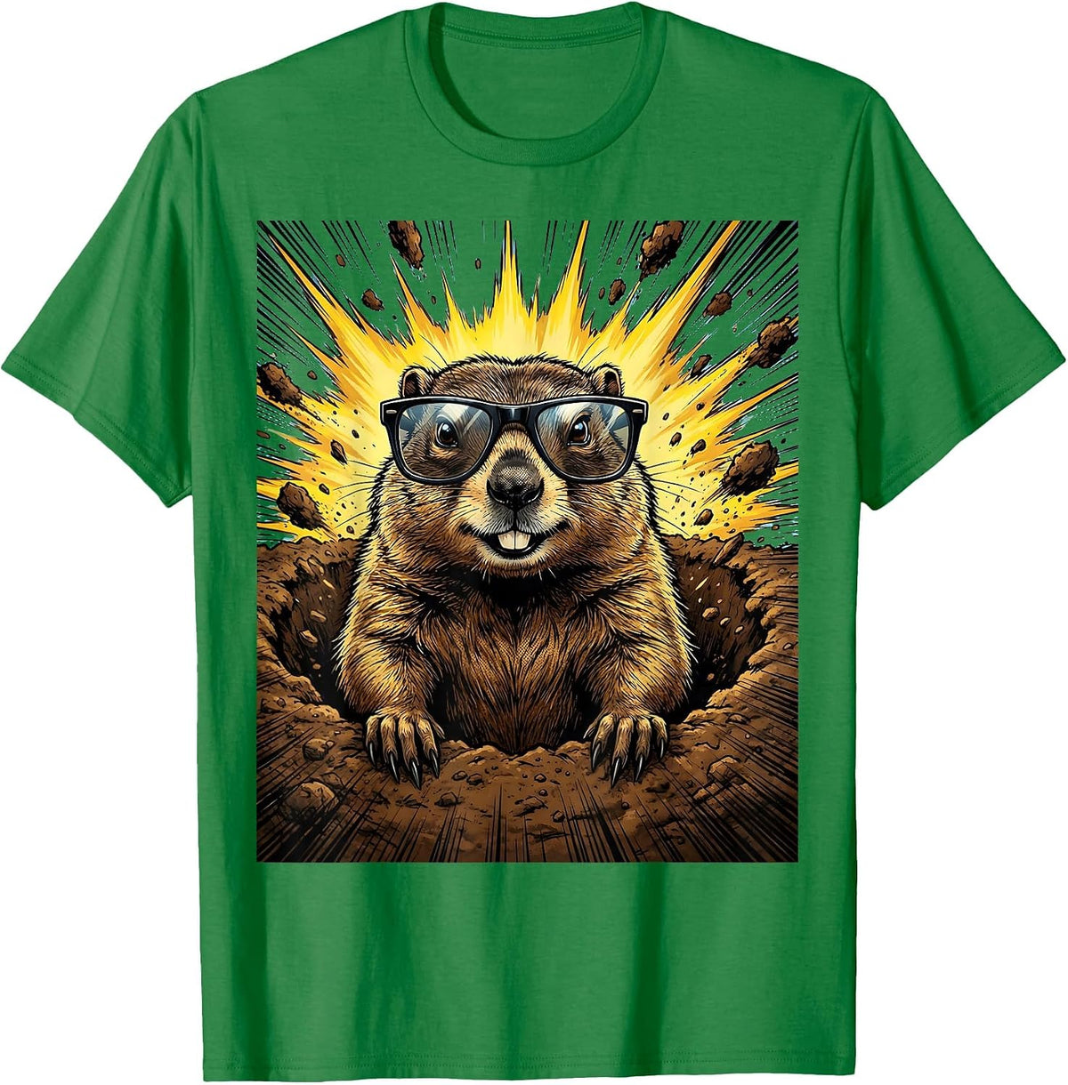 Men's Cool Groundhog Sunglasses Funny Shadow Day T-Shirt - Kelly Green