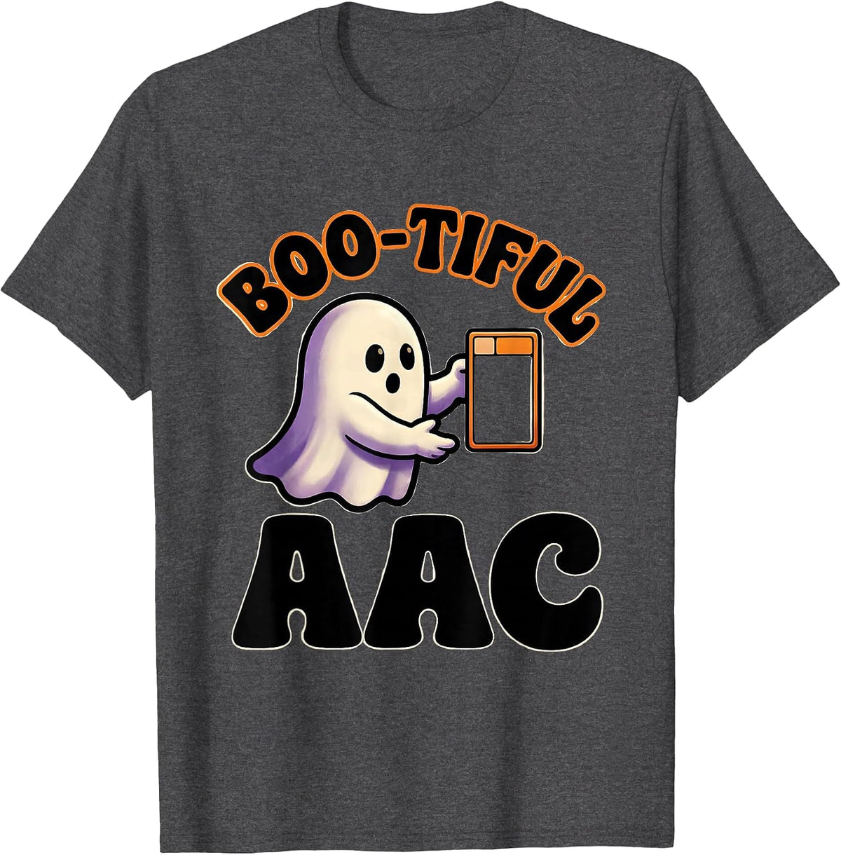 Men's Boo-tiful AAC Funny Ghost Speech Therapy SLP Teacher T-Shirt - Dark Heather Grey