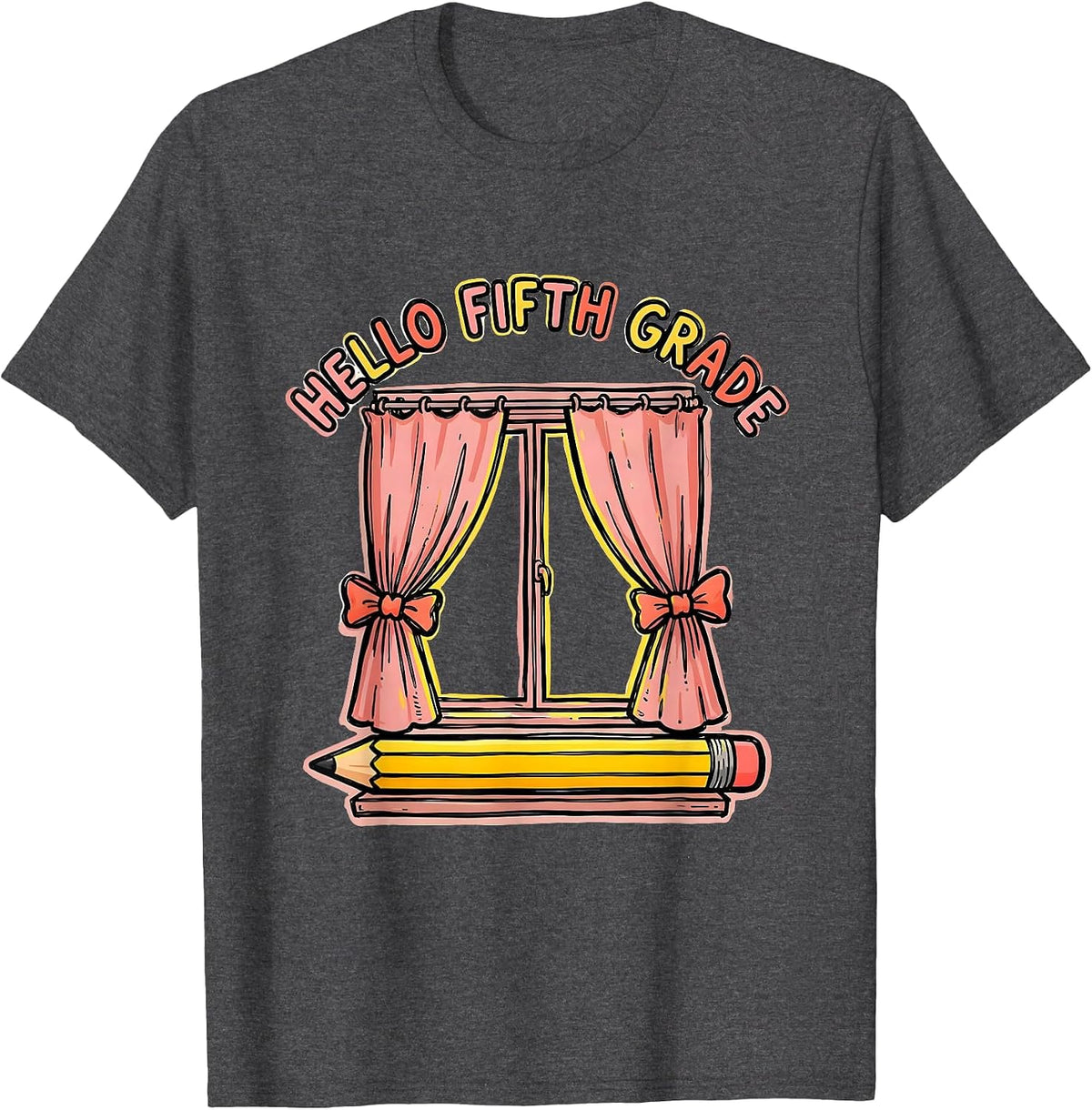 Men's Hello Fifth Grade Cute Coquette Bow Back To School Pencil T-Shirt - Dark Heather Grey