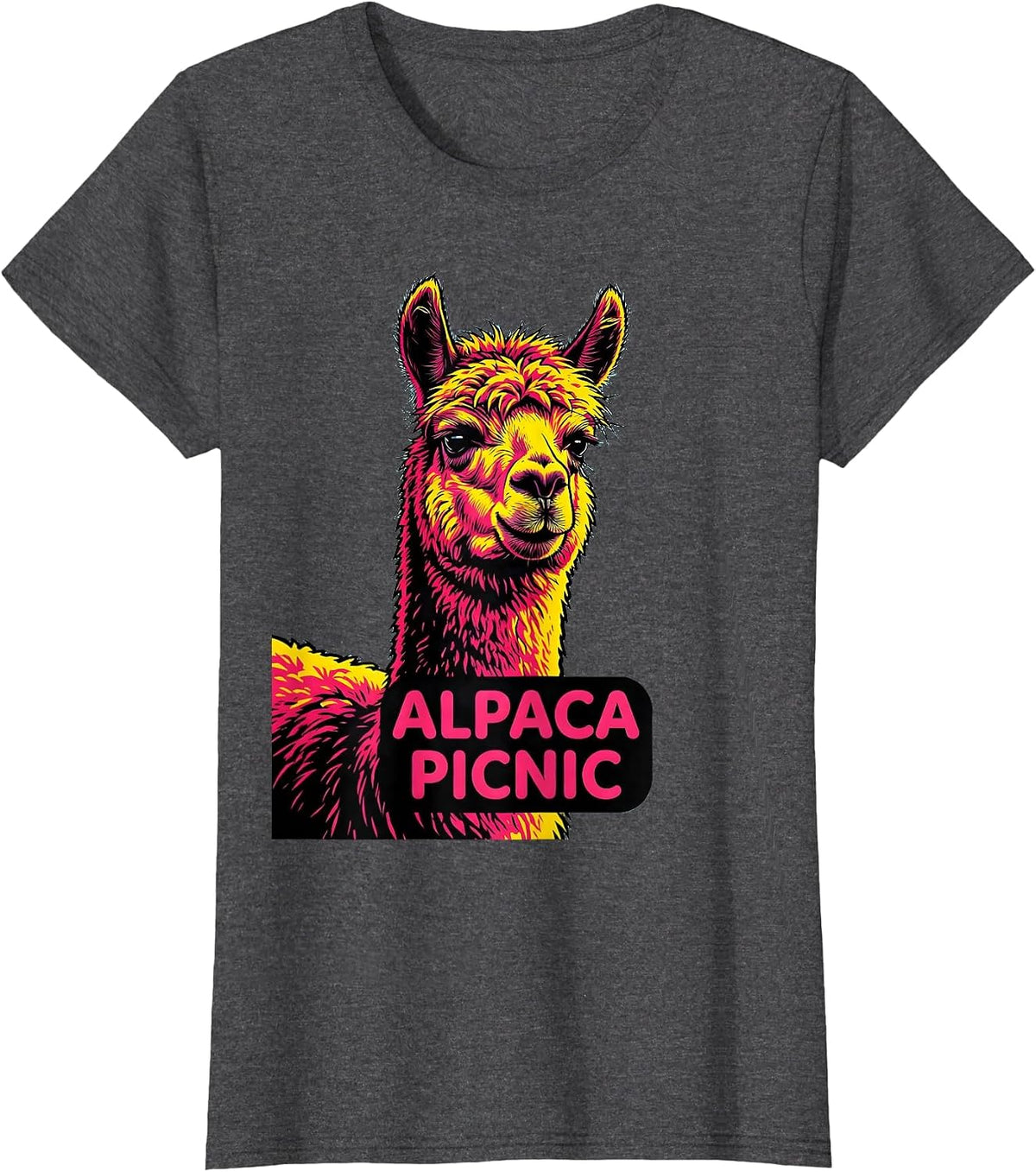 Women's Alpaca Picnic Pop Art Funny Alpaca Lover Humor T-Shirt - Dark Heather Grey
