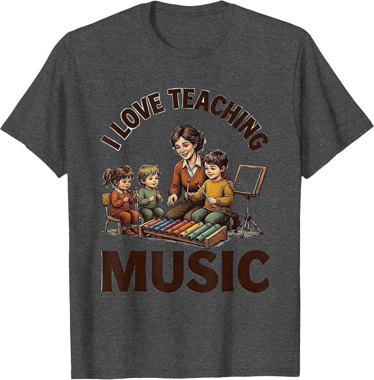 Men's I Love Teaching Music Cheerful Music Teacher Back To School T-Shirt - Dark Heather Grey