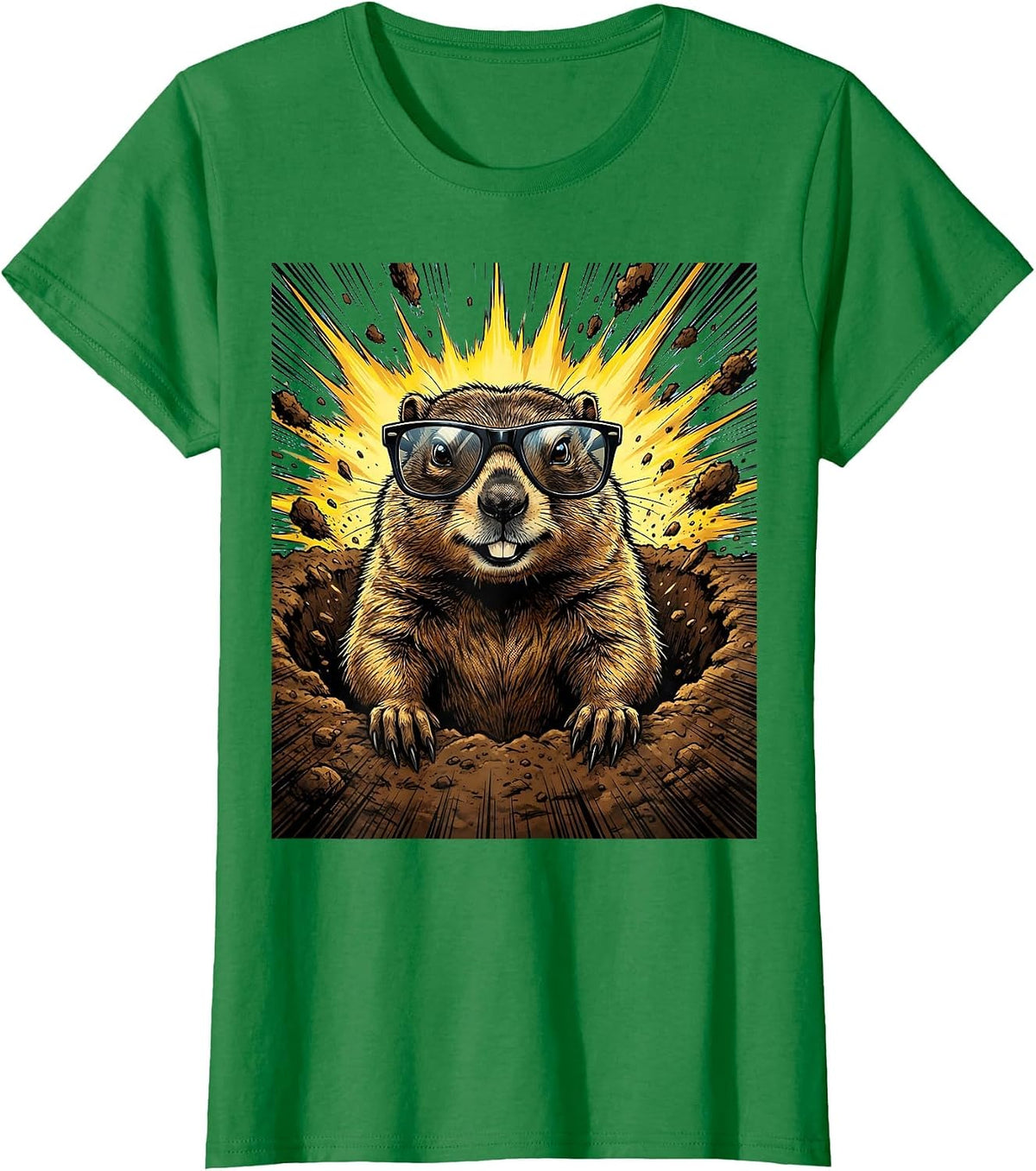 Women's Cool Groundhog Sunglasses Funny Shadow Day T-Shirt - Kelly Green