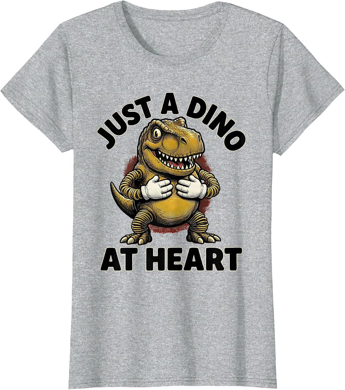 Women's Just a Dino at Heart Dinosaur Lover Design T-Shirt - Heather Grey