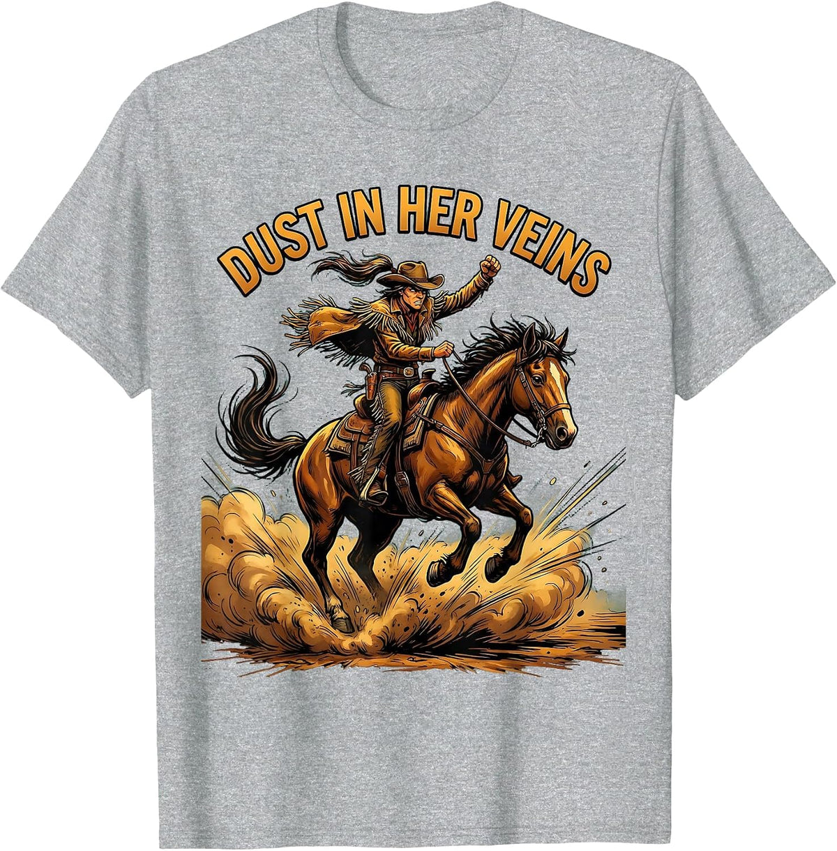 Men's Dust In Her Veins Rodeo Cowgirl Design T-Shirt - Heather Grey