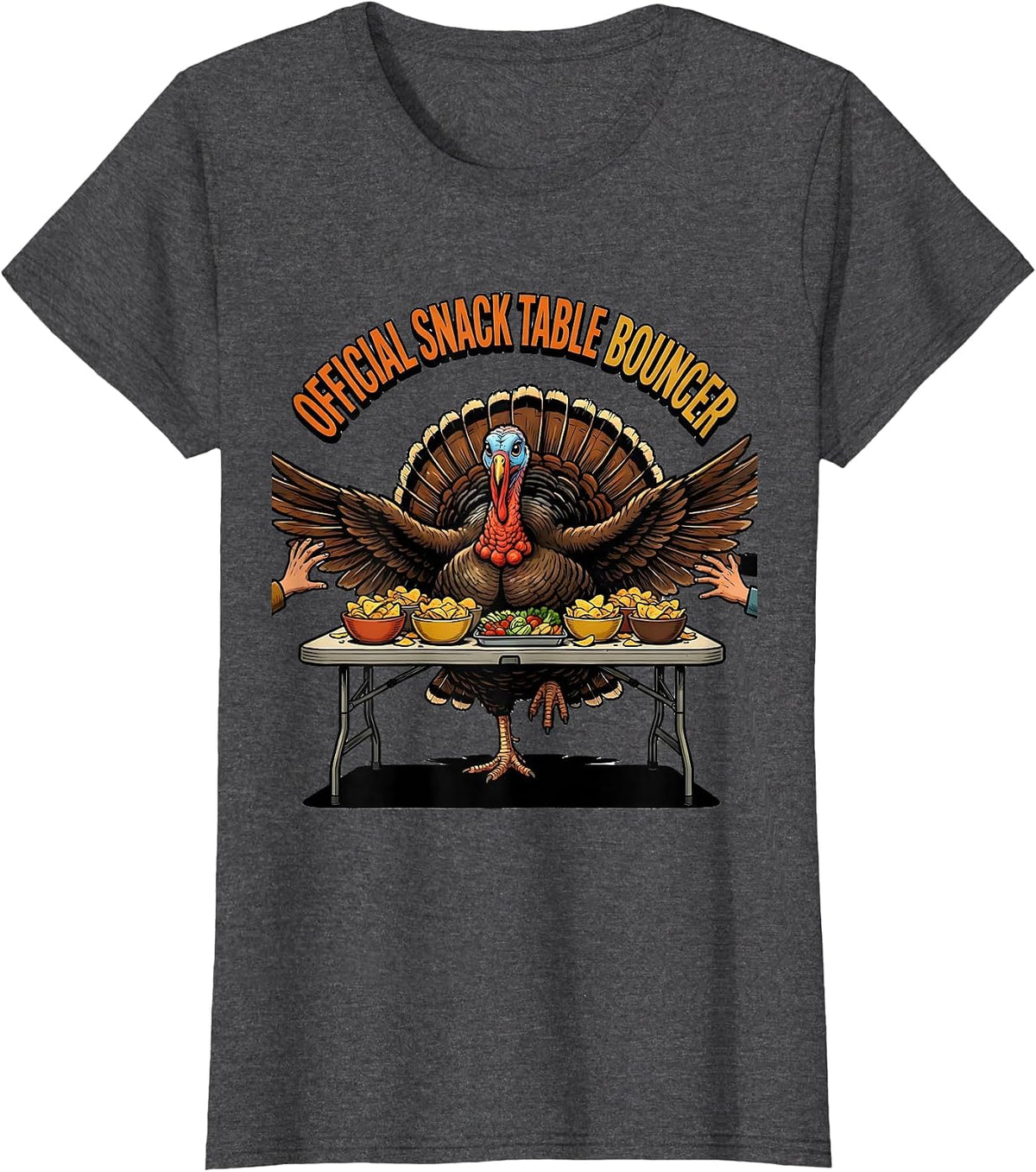 Women's Official Snack Table Bouncer Funny Turkey Family T-Shirt - Dark Heather Grey