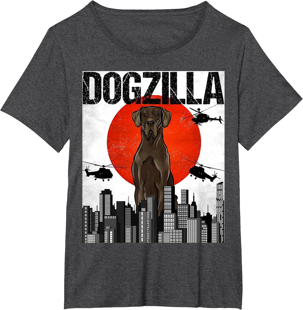 Funny Vintage Japanese Dogzilla Black Great Dane T-Shirt - Dark Heather Grey