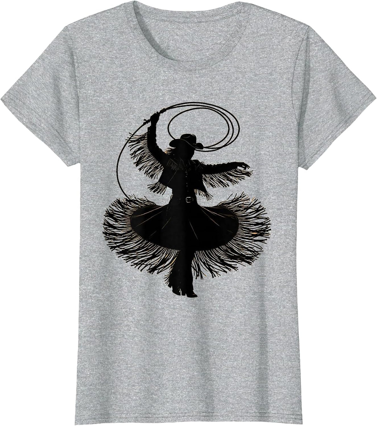 Rodeo Lasso Fringe Jacket Western Cowgirl Graphic T-Shirt - Heather Grey