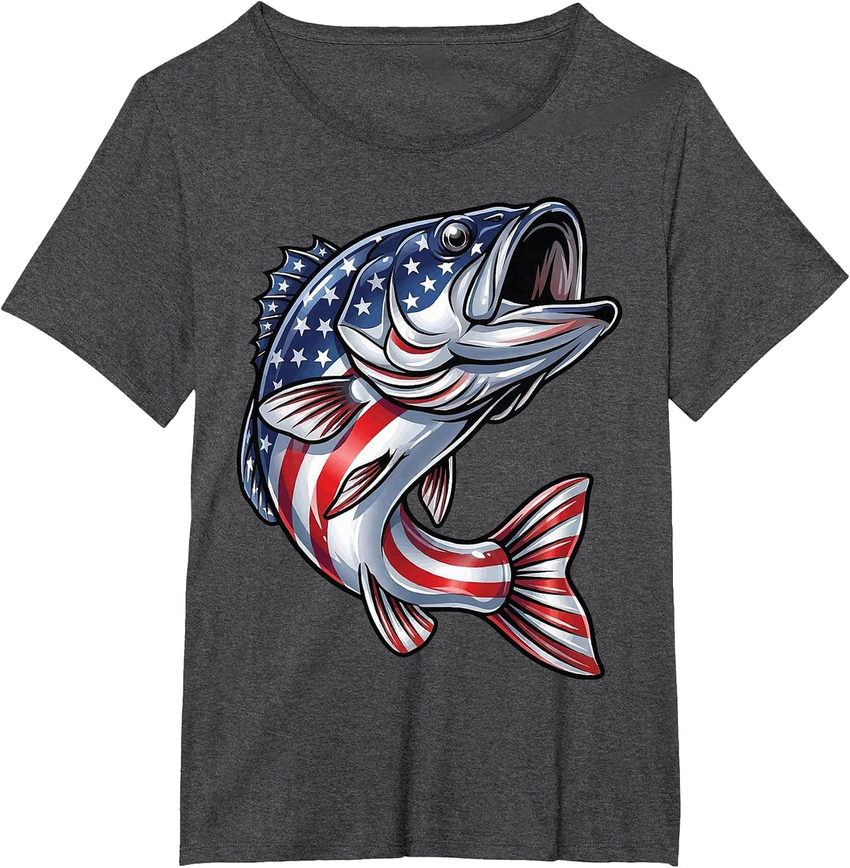 Bass Fish USA Flag Fishing 4th of July Patriot T-Shirt - Dark Heather Grey