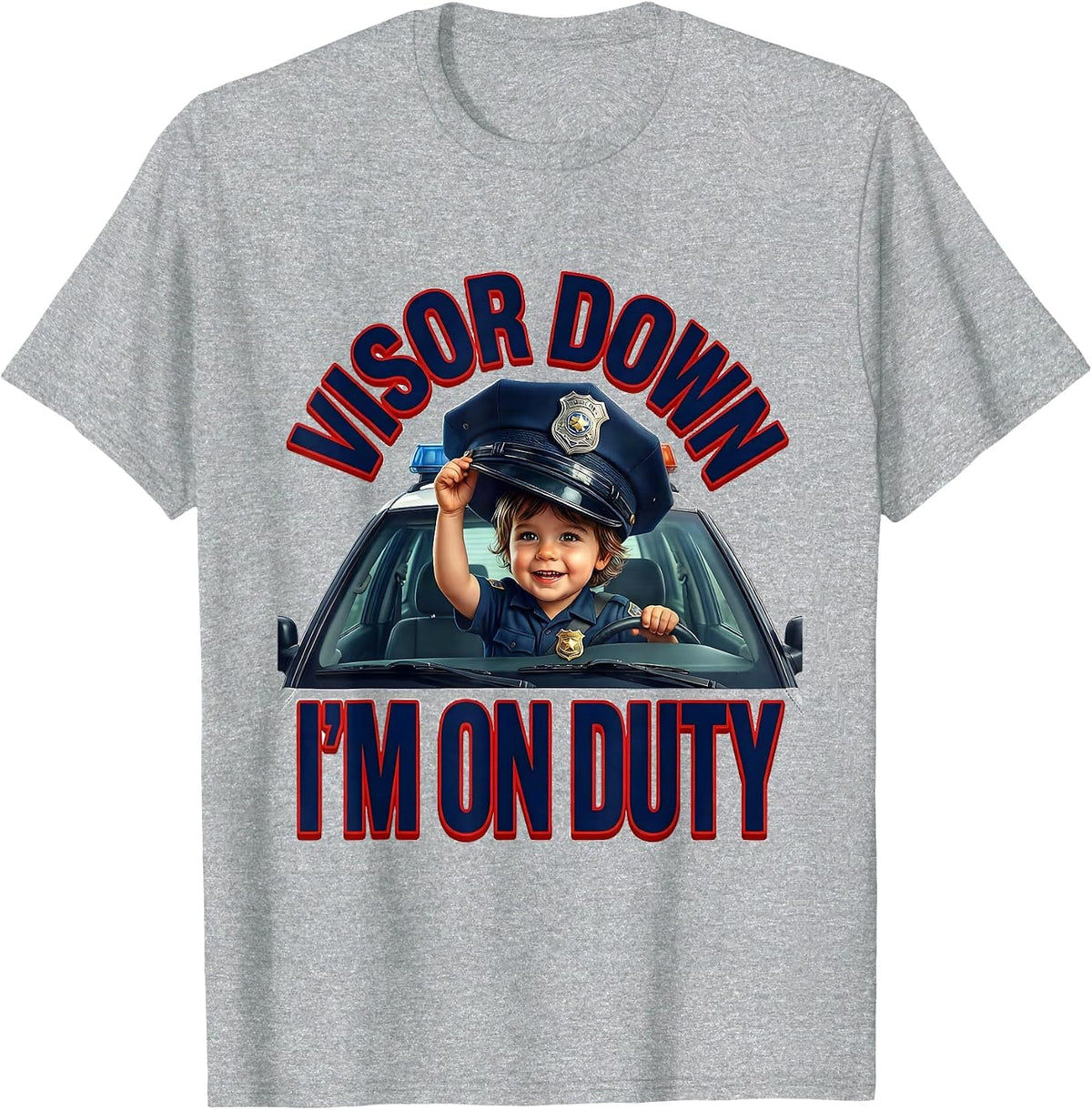 Men's Visor Down, I'm On Duty Funny Police Officer Kids Humor T-Shirt - Heather Grey