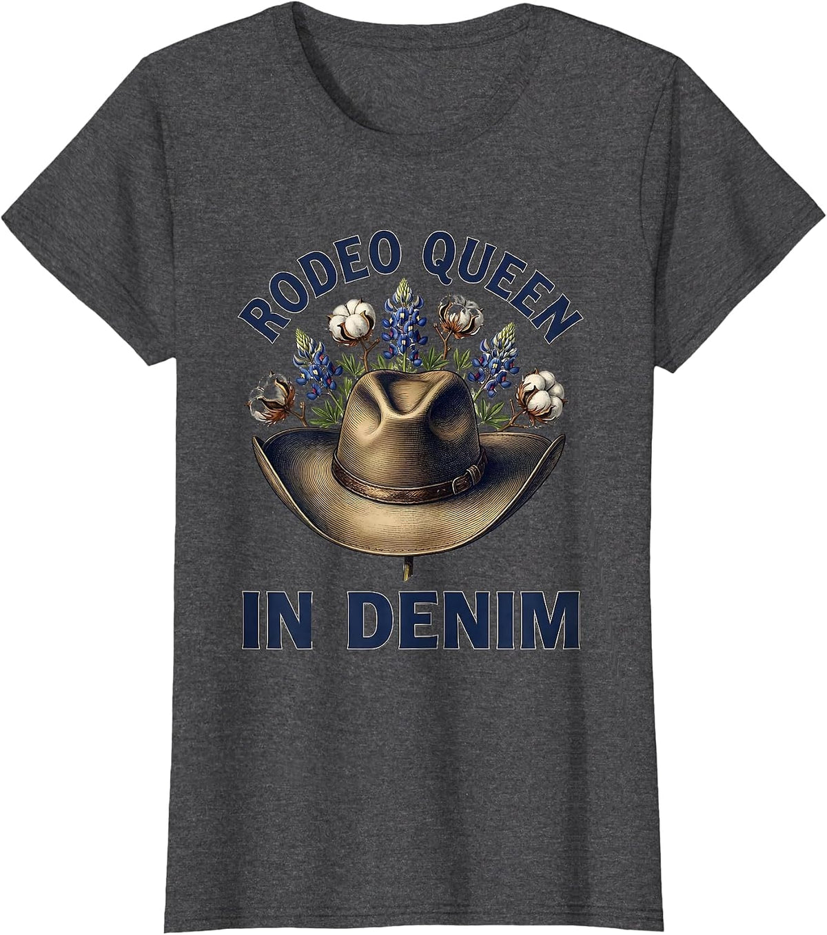 Women's Rodeo Queen In Denim Cowgirl Design T-Shirt - Dark Heather Grey