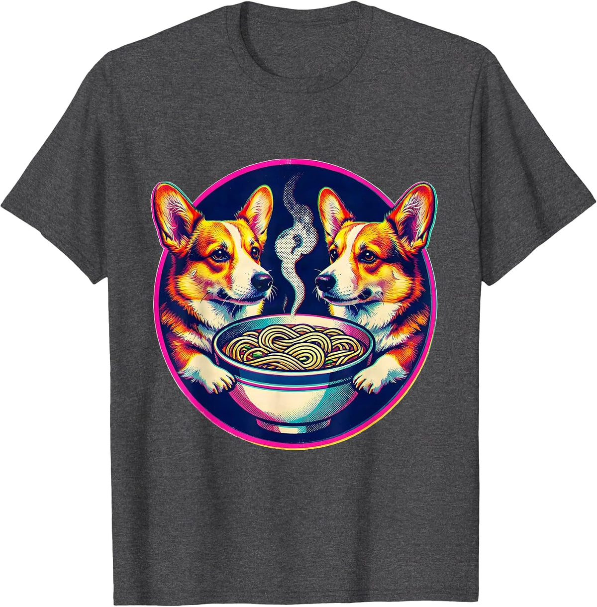 Corgi Ramen Buddies Cute Dog Noodle Bowl Art T-Shirt - Dark Heather Grey
