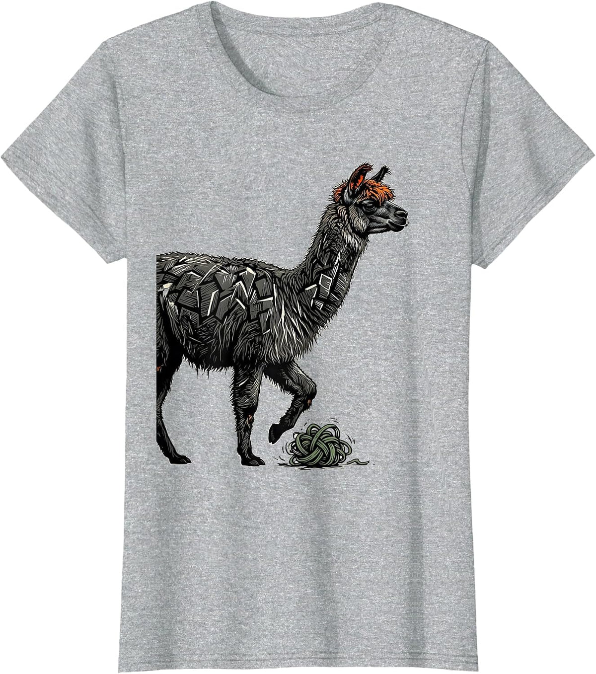 Women's Llama Linocut Funny Alpaca Lover Gift T-Shirt - Heather Grey
