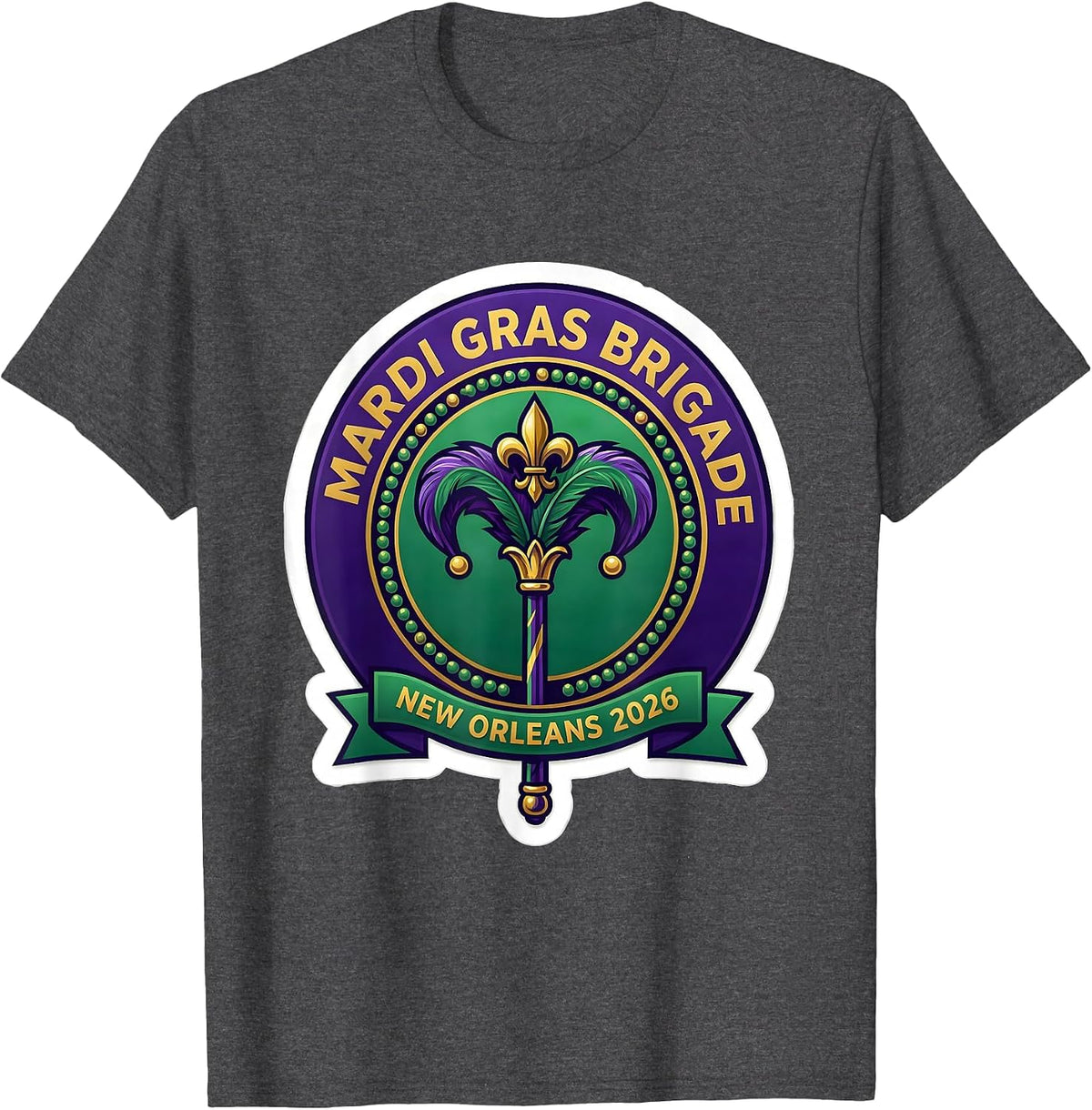 Men's Mardi Gras Brigade New Orleans 2026 Carnival Party Souvenir T-Shirt - Dark Heather Grey