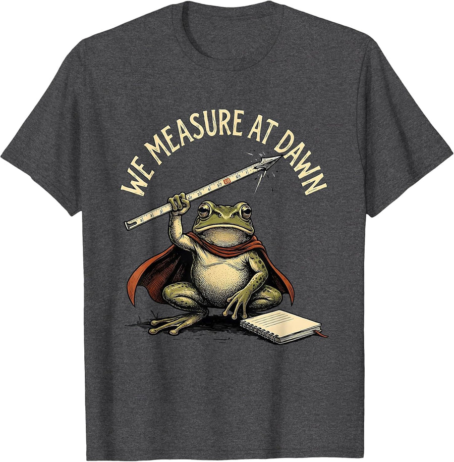 Men's We Measure At Dawn Funny Teacher Frog Back To School T-Shirt - Dark Heather Grey