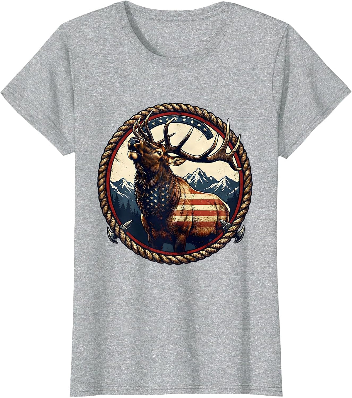Women's Elk Bugling in Snowy Mountain Meadow T-Shirt - Heather Grey