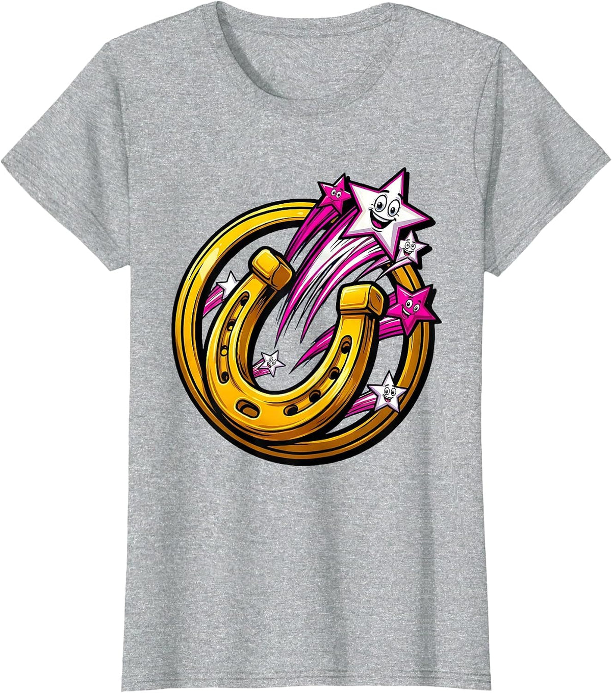 Women's Lucky Stars Horseshoe Autism Awareness Design T-Shirt - Heather Grey
