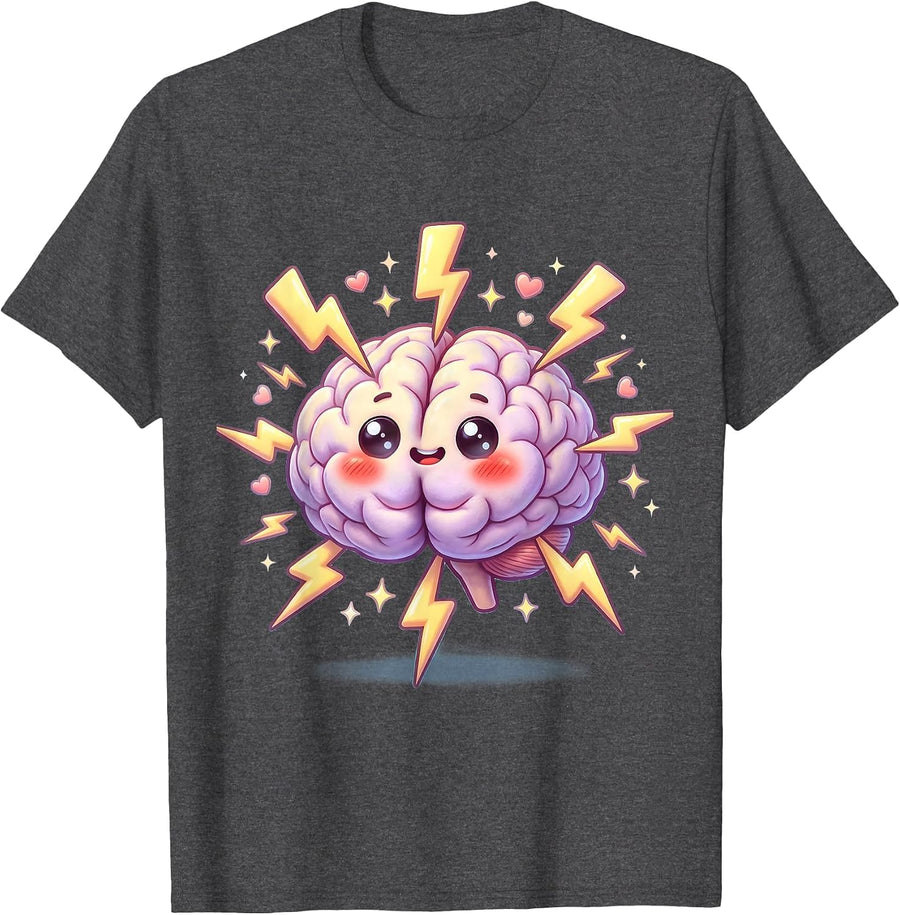 Men's Rizz Em With The Tism Neon Brain Lightning T-Shirt - Dark Heather Grey