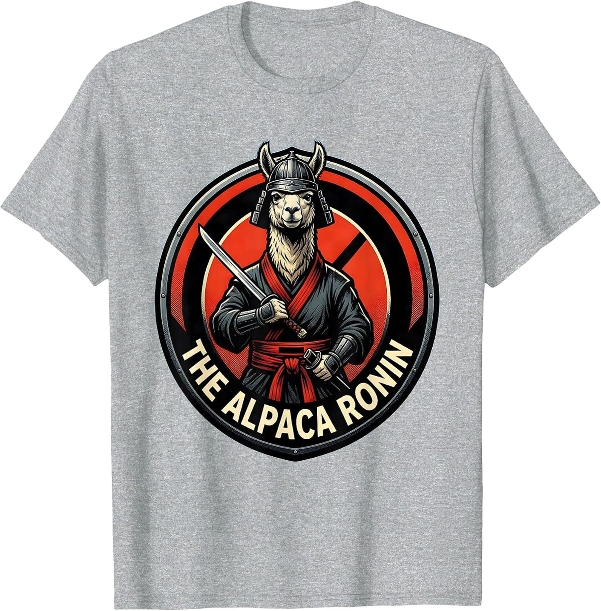 Men's The Alpaca Ronin Comic Book Anime Animal Humor T-Shirt - Heather Grey
