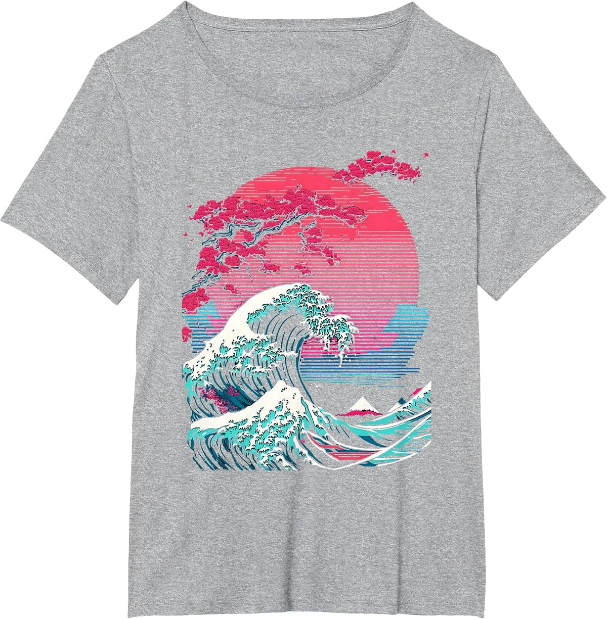 Great Wave Off Kanagawa Retro Glitch Aesthetic Vaporwave T-Shirt - Heather Grey