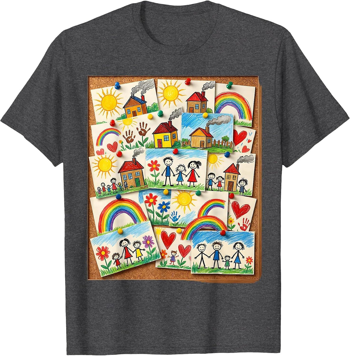 Preschool Teacher Bulletin Board Kids Drawings T-Shirt - Dark Heather Grey