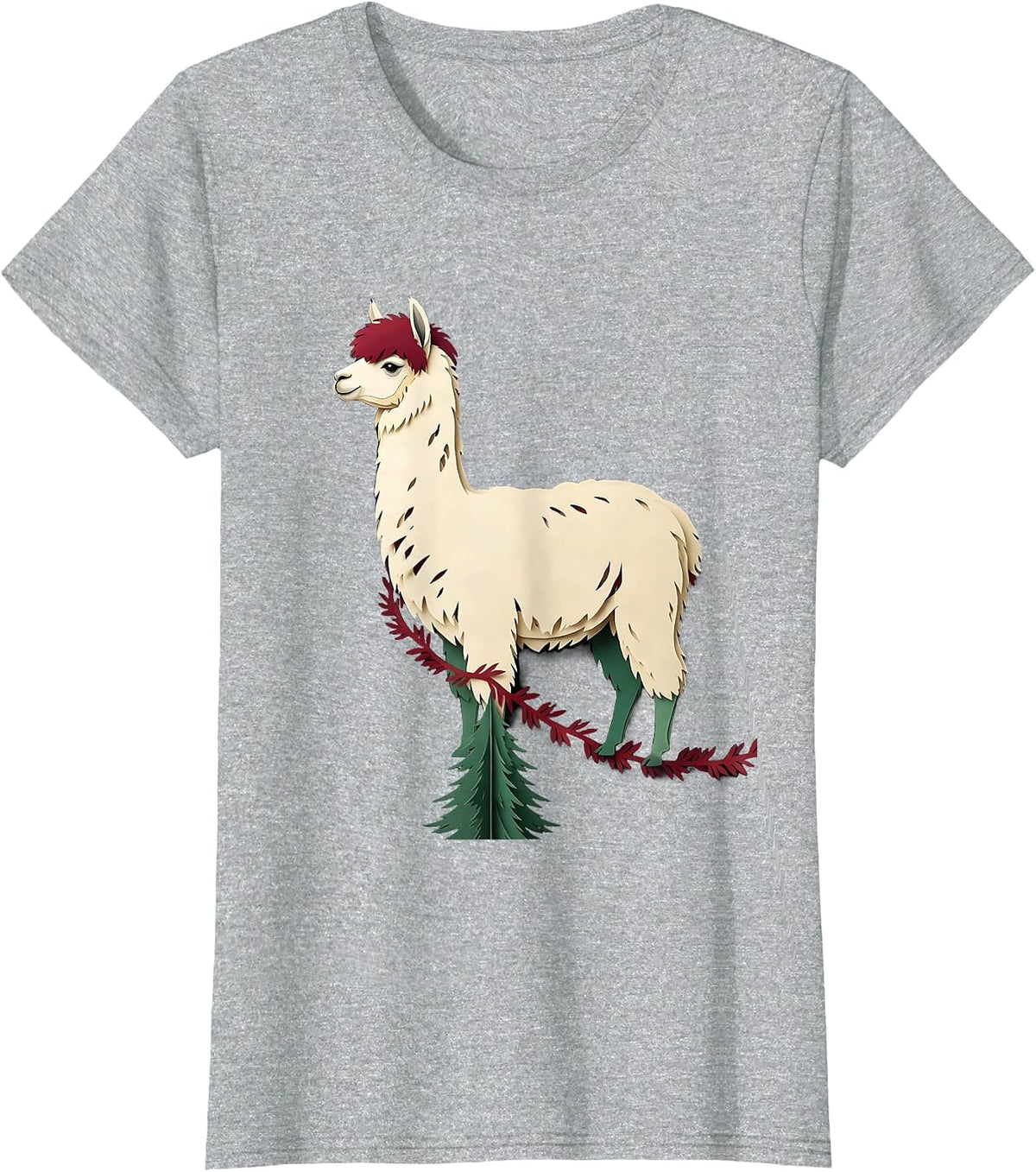 Llama Paper Cutout Funny Christmas Animal Lover Gift T-Shirt - Heather Grey