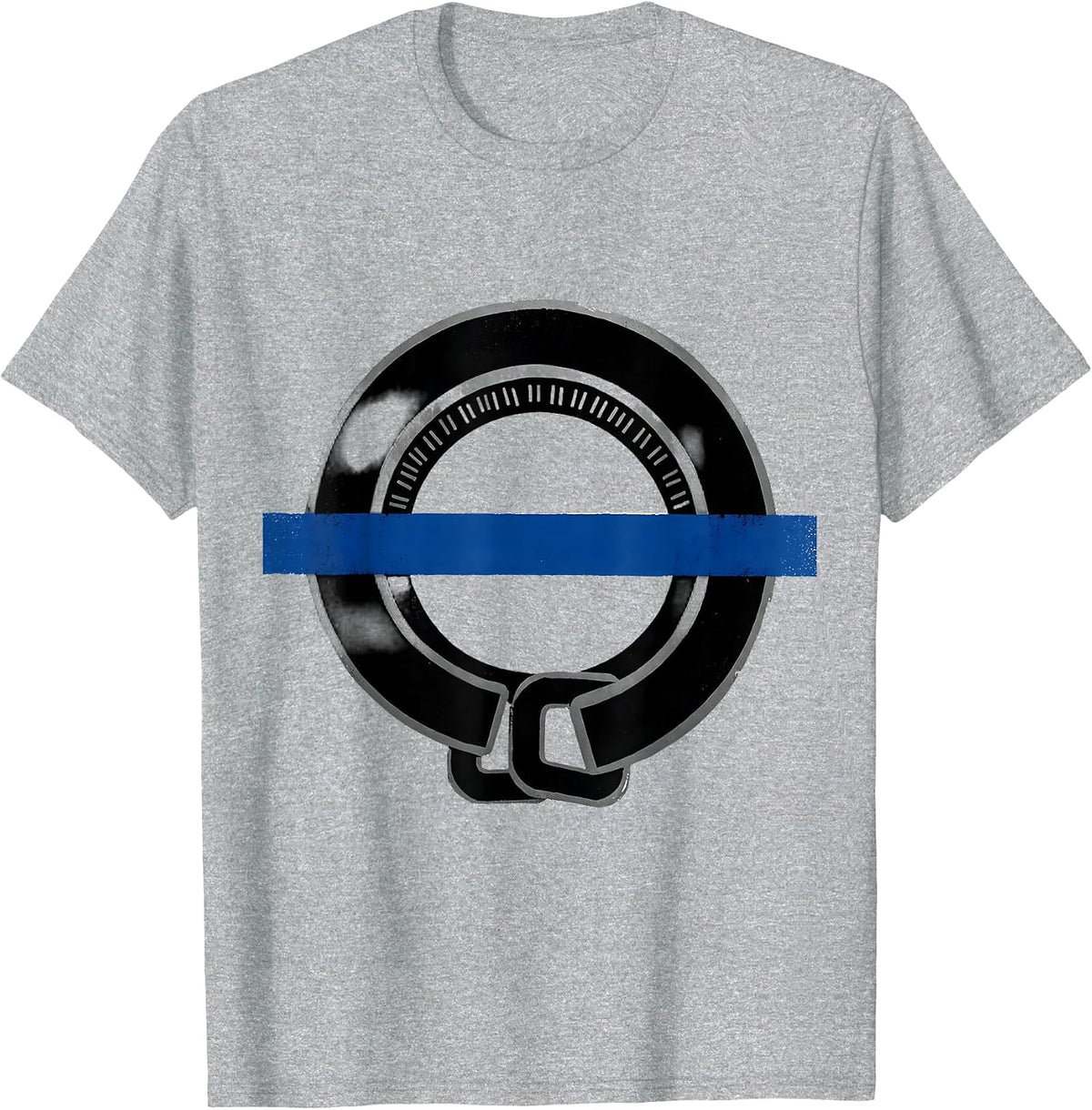 Men's Thin Blue Line Badge Ring Police Support Screenprint T-Shirt - Heather Grey