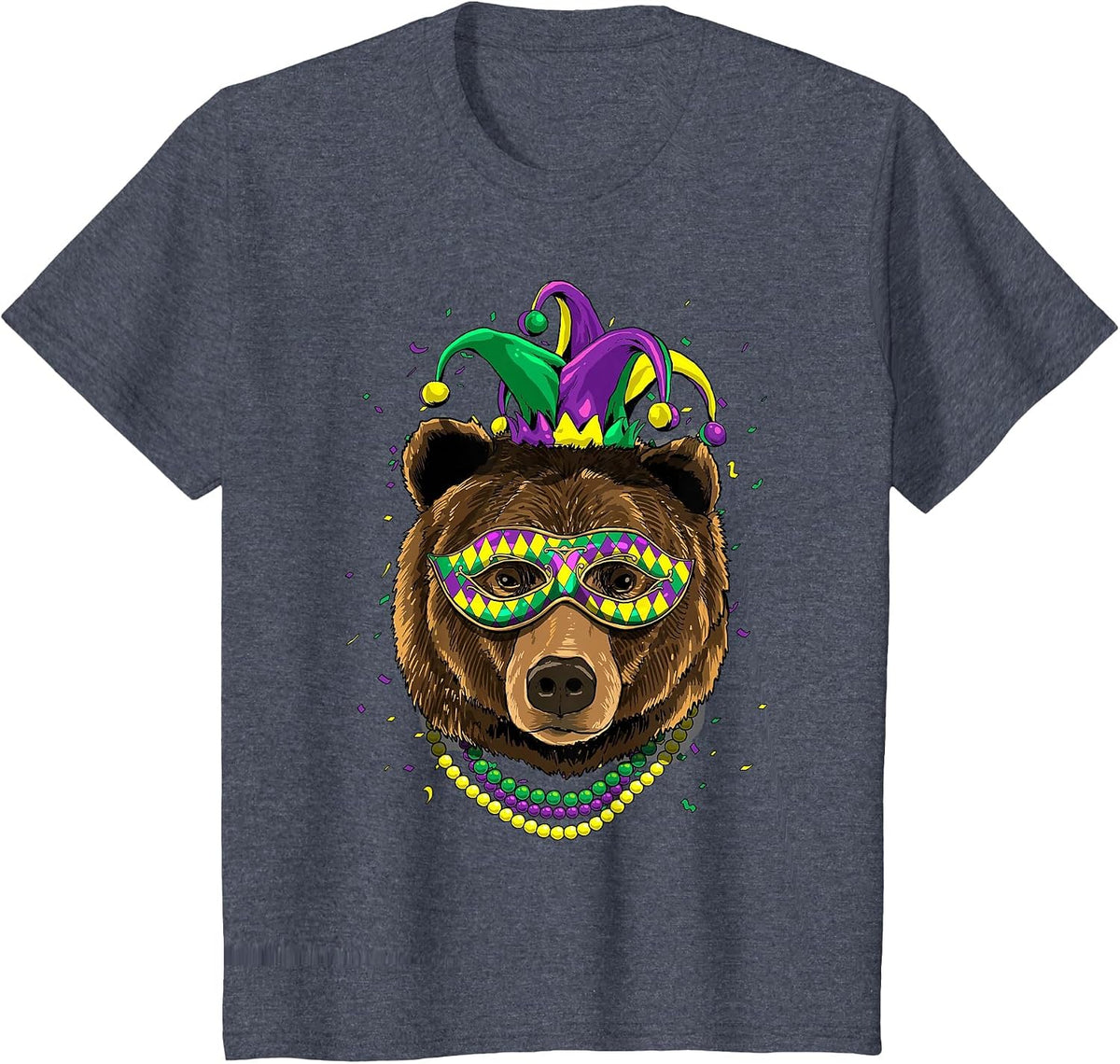 Bear Animal Lover Cute Mardi Gras Carnival Jester T-Shirt, Youth, Heather Blue, X-Small - As Pictured