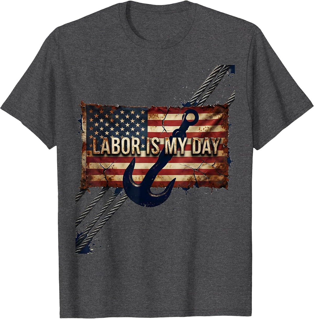 Labor Is My Day Distressed Blue Collar Pride Labor Day T-Shirt - Dark Heather Grey