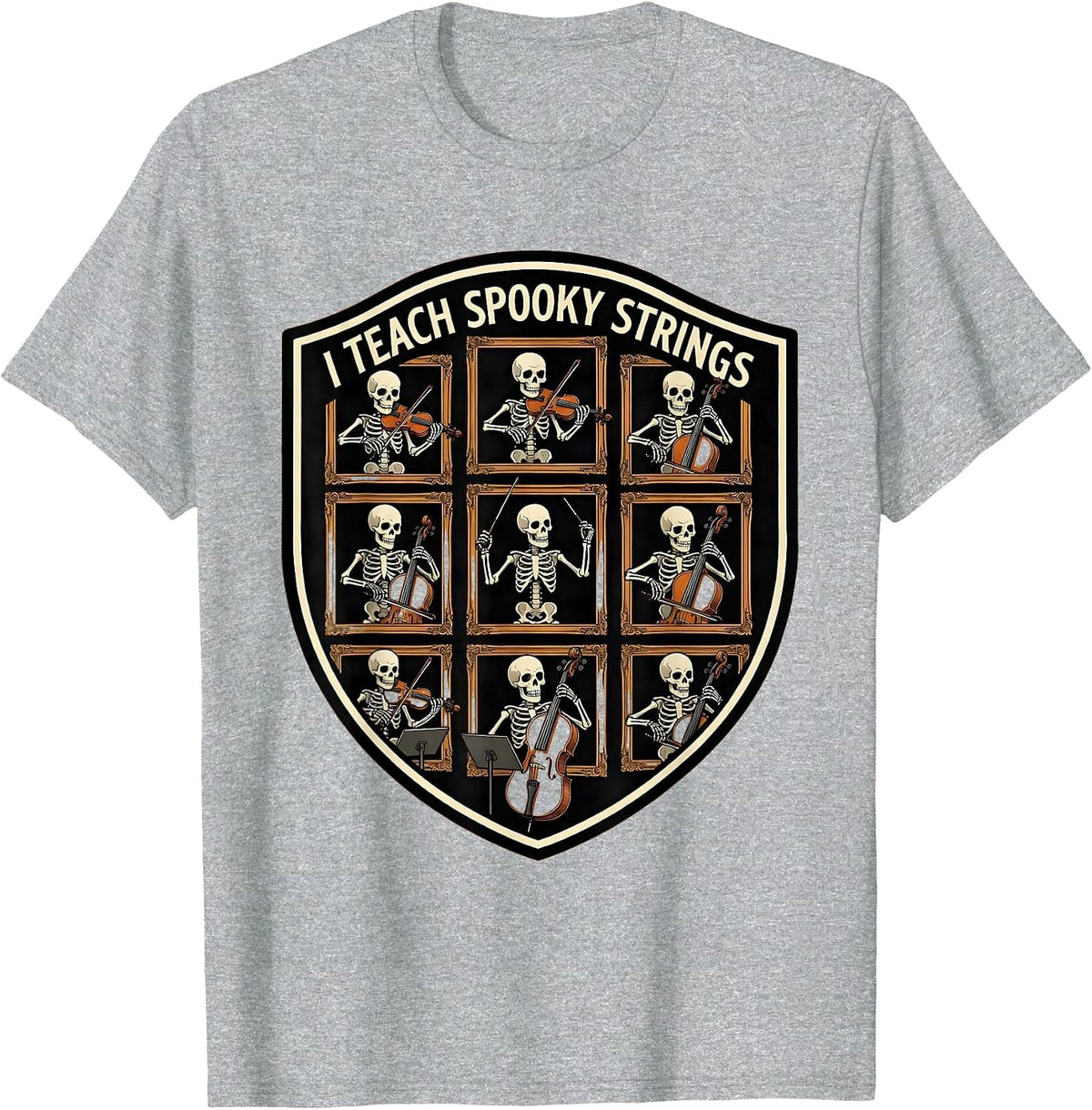 Men's I Teach Spooky Strings Funny Music Teacher Halloween Ghost T-Shirt - Heather Grey
