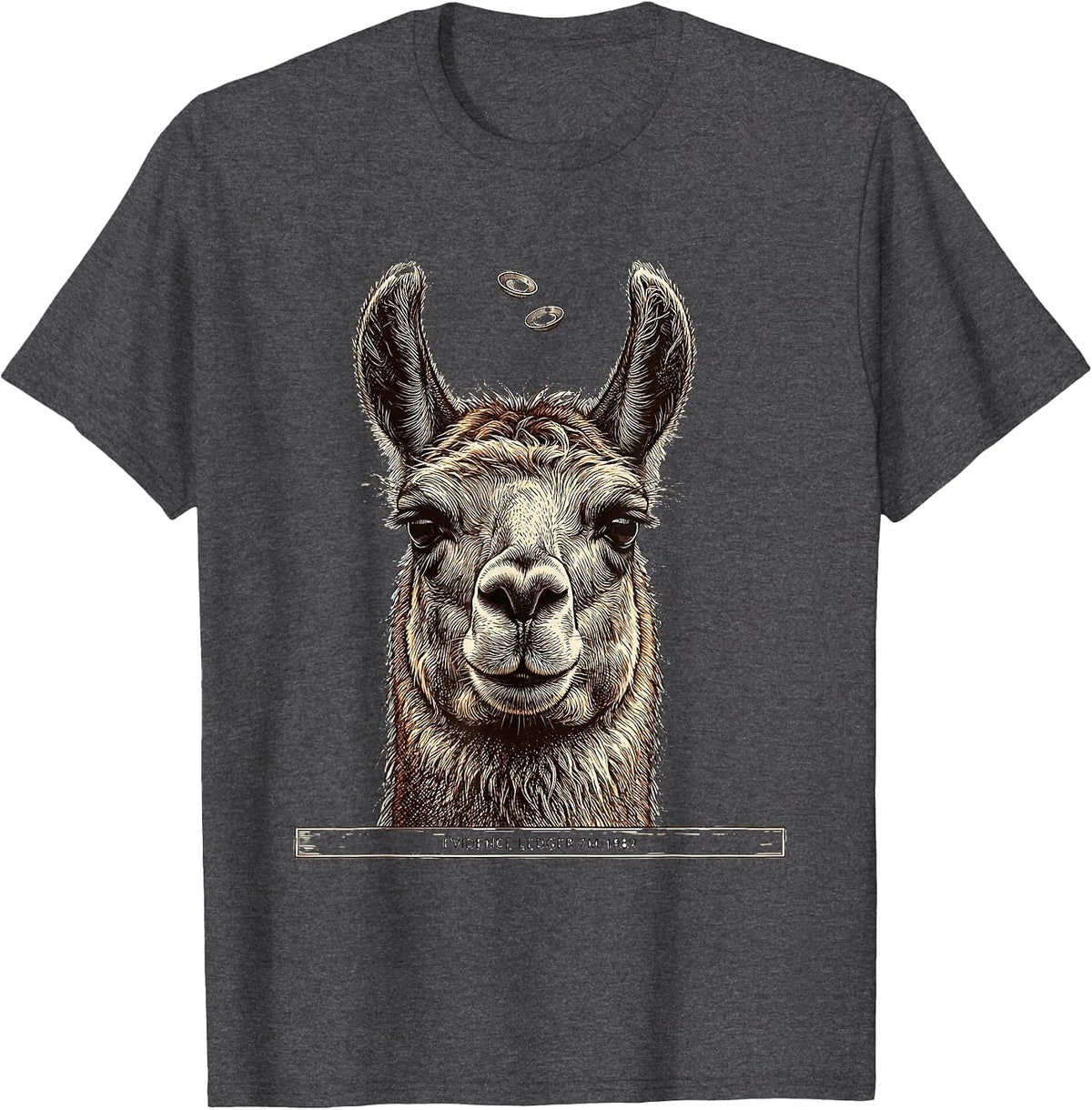 Men's Evidence Ledger 7M-1989 Funny Alpaca UFO Alien Novelty T-Shirt - Dark Heather Grey