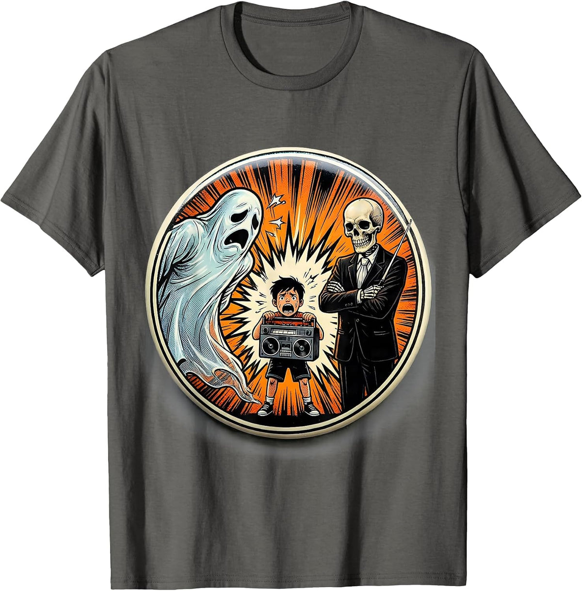 Sealed Ghost Comic Music Teacher Halloween Humor T-Shirt - Asphalt Grey