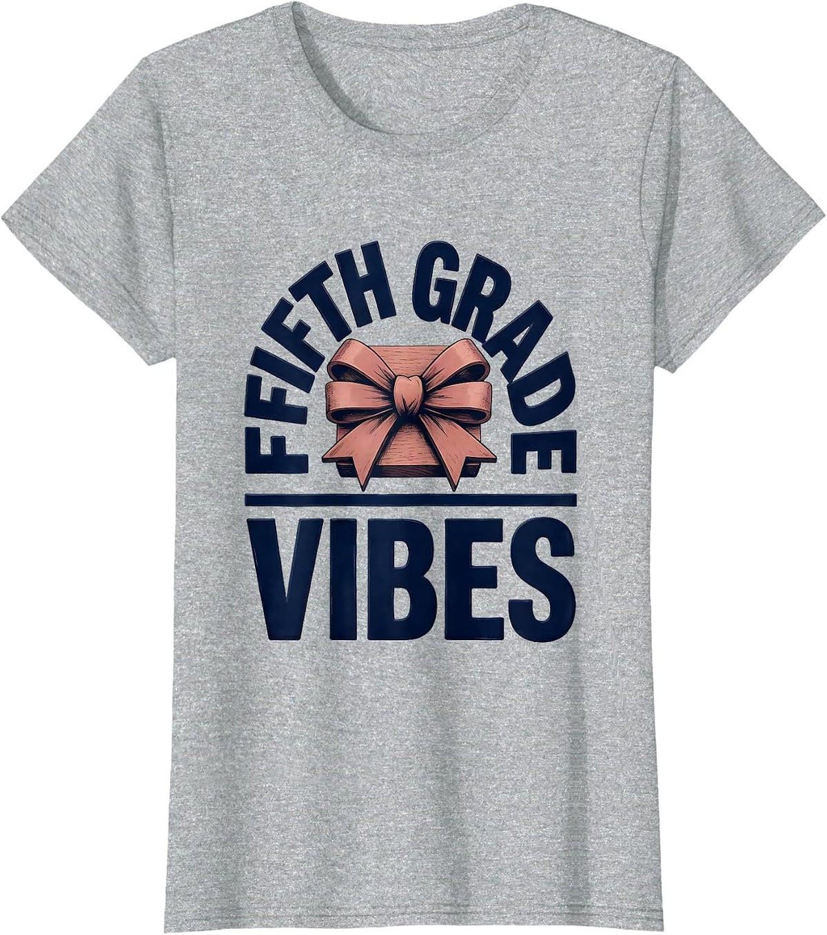 Fifth Grade Vibes Wood Type Letterpress Coquette Bow Back T-Shirt - Heather Grey