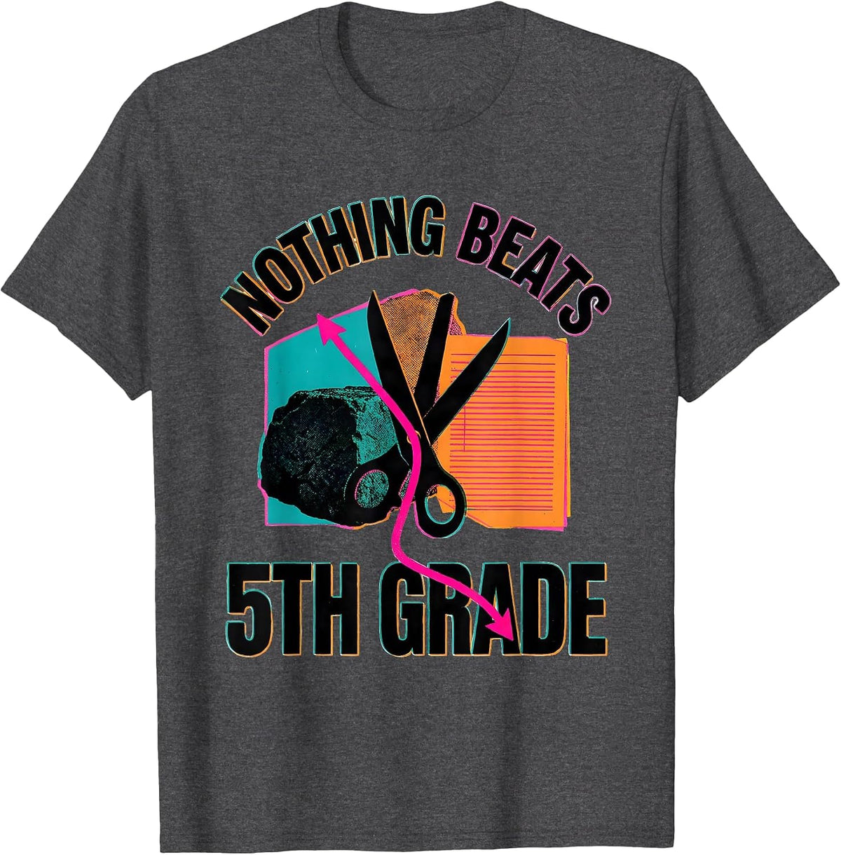 Men's Nothing Beats 5th Grade Back to School Rock Paper Scissors T-Shirt - Dark Heather Grey